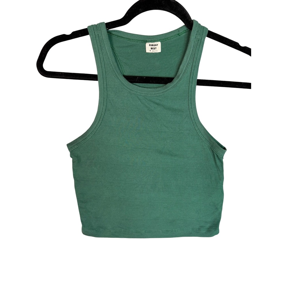Sunday Best Aritzia Ribbed Crop Tank Top Green High Neck Racerback Small